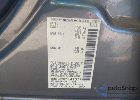 2019 Nissan Altima 2.5 S from USA, damaged, VIN 1N4BL4BV4KC141077